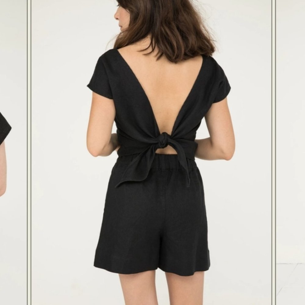 Elizabeth Suzann Black Linen Maxine Top (L)
